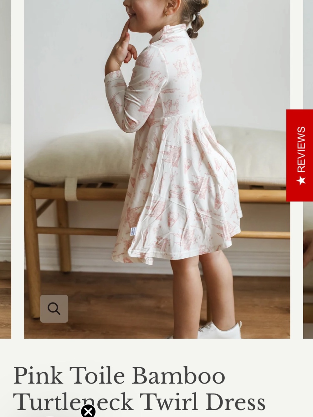 Pink Toile Bamboo Turtleneck Twirl Dress for Kids